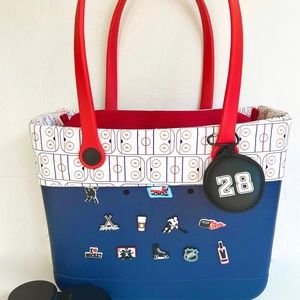 hockey tote bag, bogg like bag - red/white/blue - New condition